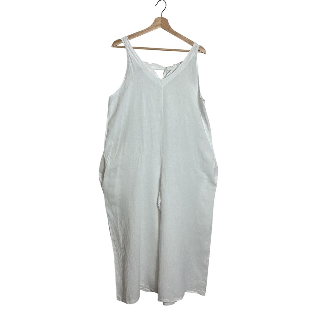 Elena Baldi Large White Linen Wide Leg Relaxed Jumpsuit Minimalist Lagenlook